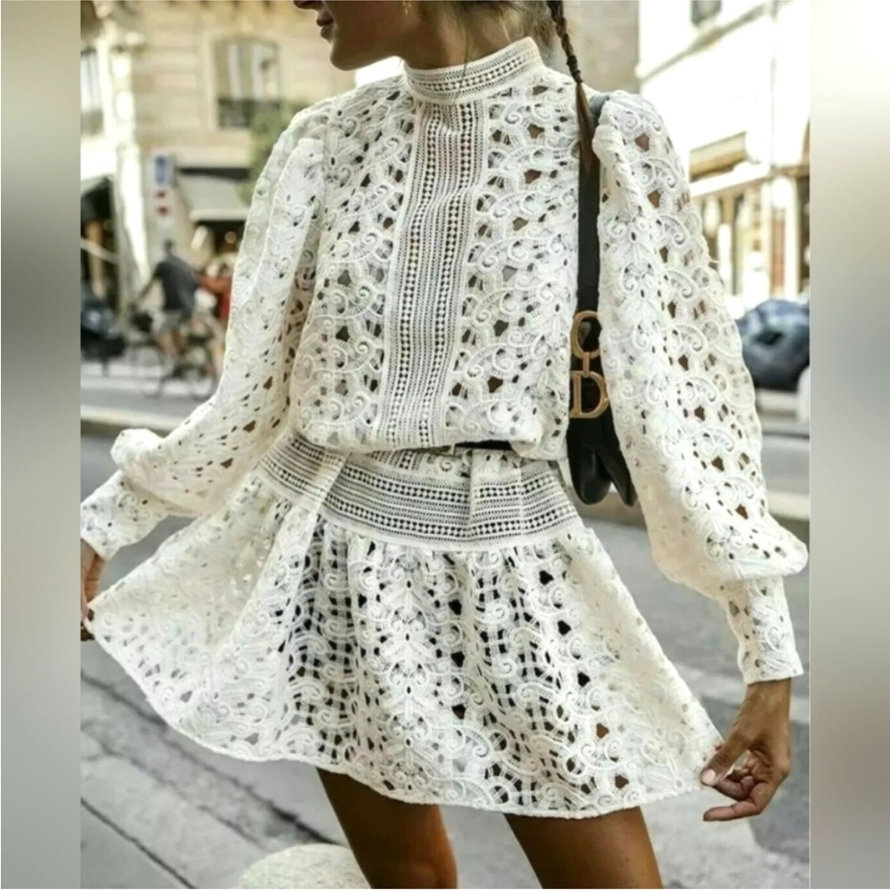 H&M White Lace Mini Dress